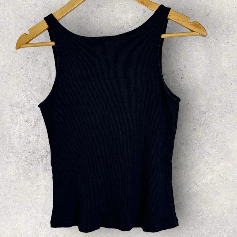 Sezane Navy Blue Kira Ribbed Tank Top Organic Cotton Lyocell Size XS Minimalist - Picture 6 of 12